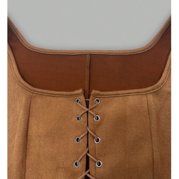 Boho Vegan Suede lace up Tank Top Maxi Skirt Set - Picture 4 of 6